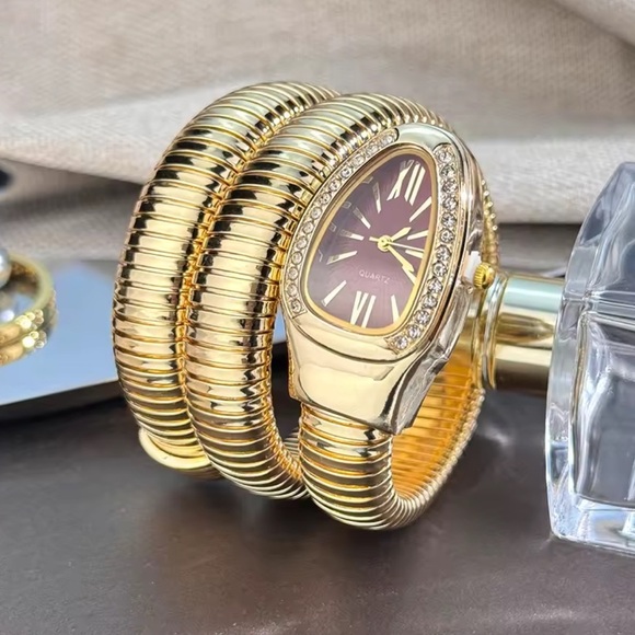 Serpenti Snake Wrap Elegant Gold Women's Watch with Burgundy Dial - Picture 3 of 5